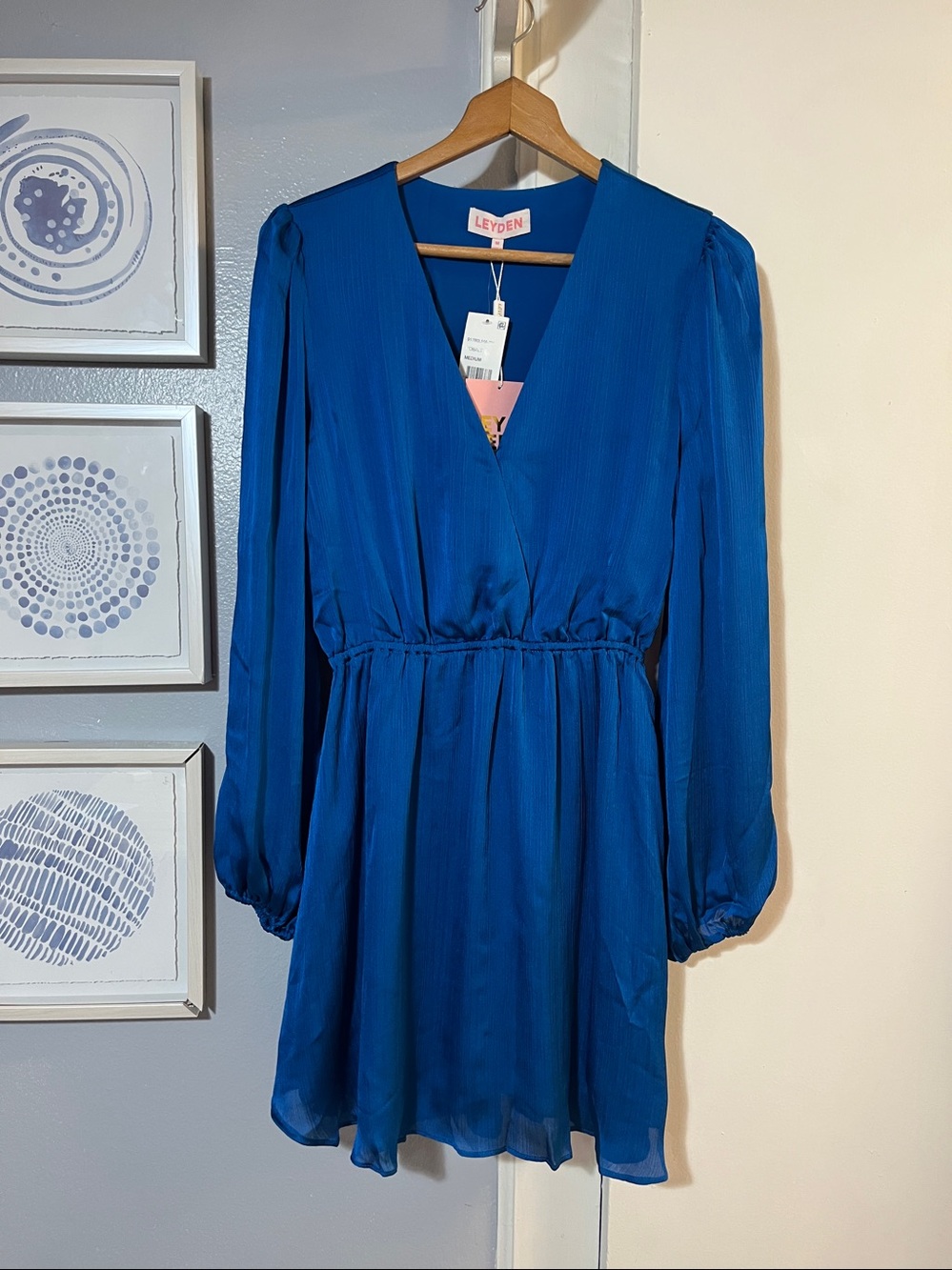 Leyden Women's Faux Wrap Mini Dress Blue Size M